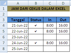 Menampilkan Jam dari Ceklis dalam Excel